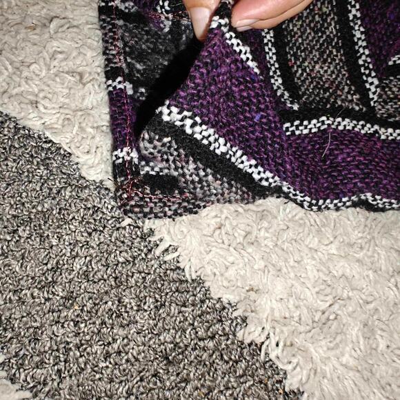 Franks Textiles Men L purple Black Mexican BAJA Poncho Hoodie Pullover Shirt Top - Picture 5 of 7